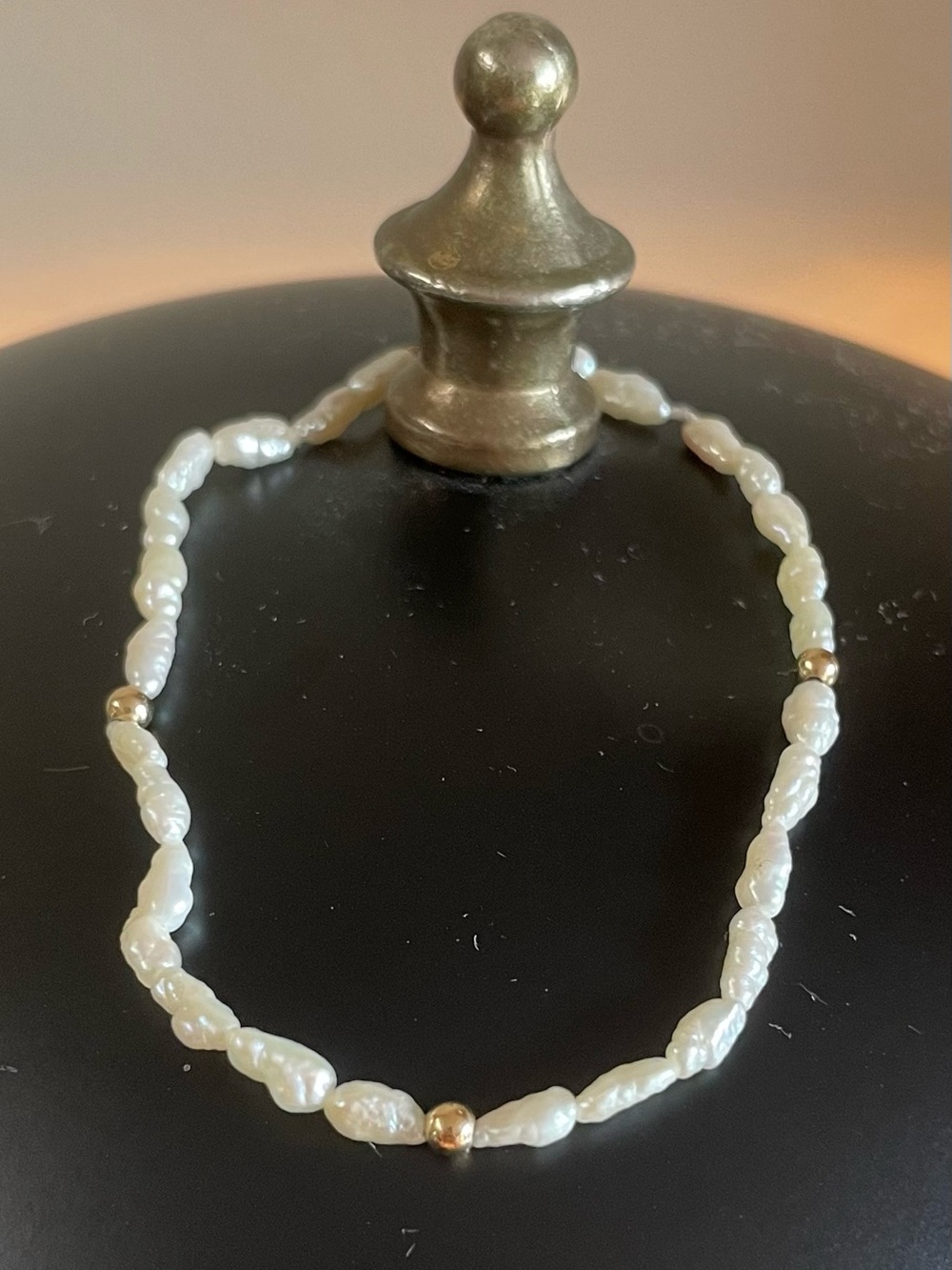 Delicate Baroque Pearl Bracelet with Gold Bead Accents - White